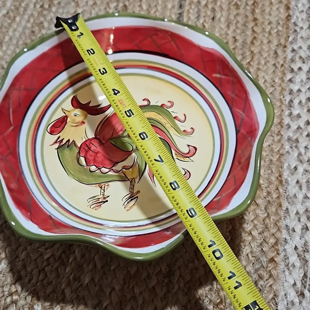 HD Design Rafael Rooster Red Ruffled Serving Platter Bowl Large Farmhouse